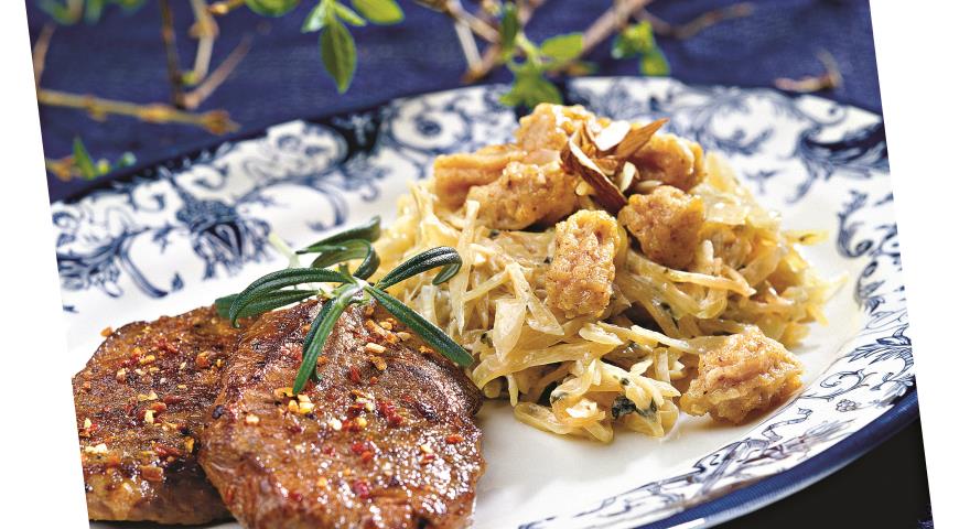 Телятина с капустой и миндальными клецками
